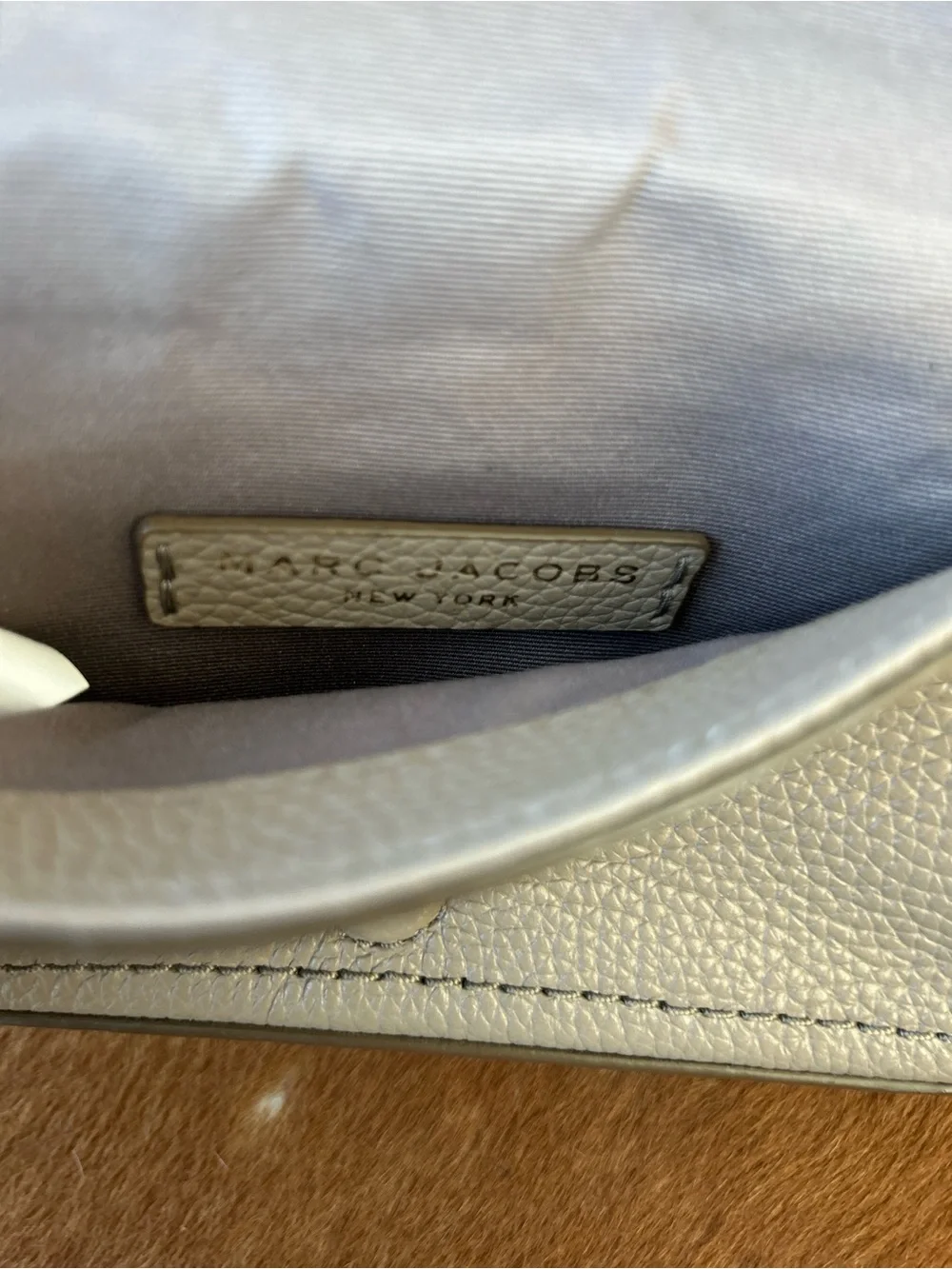 Marc Jacobs Light Taupe Pebbled Leather Mini Crossbody with Gold Logo